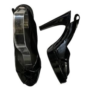 STUART WEITZMAN Platform Patent Leather Pumps Peep Toe Slingback Block Heels 8.5